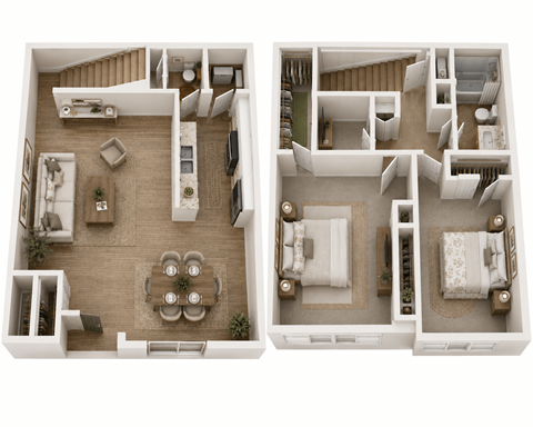 Floor plan for 2 beds, 1.5 baths, 952 sqft